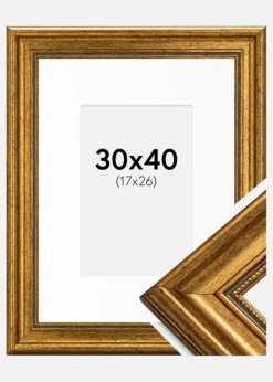 Ramme Rokoko Guld 30x40 cm - Passepartout Hvid 18x27 cm
