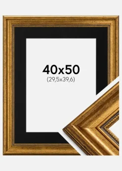 Ramme Rokoko Guld 40x50 cm - Passepartout Sort 12x16 inches
