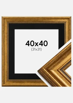 Ramme Rokoko Guld 40x40 cm - Passepartout Sort 32x32 cm