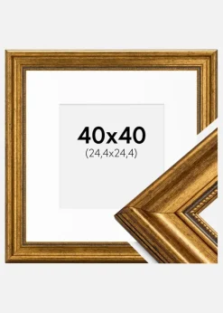 Ramme Rokoko Guld 40x40 cm - Passepartout Hvid 10x10 inches