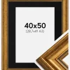 Ramme Rokoko Guld 40x50 cm - Passepartout Sort 29,7x42 cm (A3)