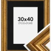 Ramme Rokoko Guld 30x40 cm - Passepartout Sort 8x12 inches