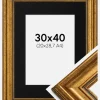 Ramme Rokoko Guld 30x40 cm - Passepartout Sort 21x29,7 cm (A4)