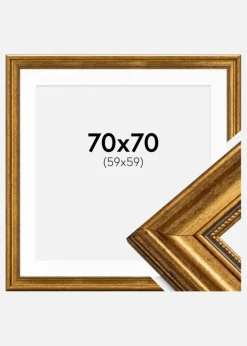 Ramme Rokoko Guld 70x70 cm - Passepartout Hvid 60x60 cm