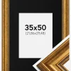 Ramme Rokoko Guld 35x50 cm - Passepartout Sort 9x12 inches