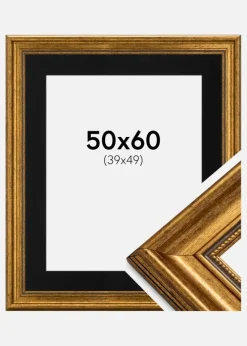 Ramme Rokoko Guld 50x60 cm - Passepartout Sort 40x50 cm