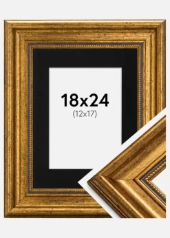 Ramme Rokoko Guld 18x24 cm - Passepartout Sort 13x18 cm