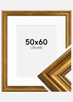 Ramme Rokoko Guld 50x60 cm - Passepartout Hvid 35x45 cm
