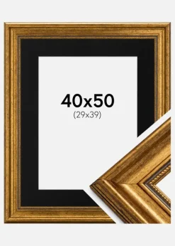 Ramme Rokoko Guld 40x50 cm - Passepartout Sort 30x40 cm