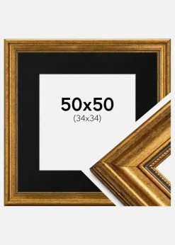 Ramme Rokoko Guld 50x50 cm - Passepartout Sort 35x35 cm