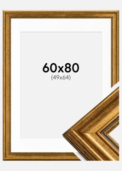 Ramme Rokoko Guld 60x80 cm - Passepartout Hvid 50x65 cm