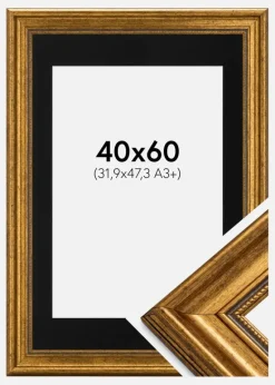 Ramme Rokoko Guld 40x60 cm - Passepartout Sort 32,9x48,3 cm (A3+)