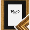 Ramme Rokoko Guld 30x40 cm - Passepartout Sort 20x30 cm