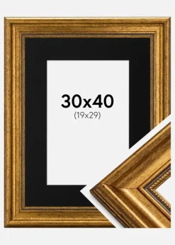 Ramme Rokoko Guld 30x40 cm - Passepartout Sort 20x30 cm
