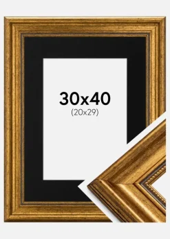 Ramme Rokoko Guld 30x40 cm - Passepartout Sort 21x30 cm