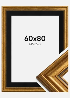 Ramme Rokoko Guld 60x80 cm - Passepartout Sort 50x70 cm