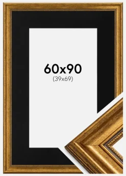 Ramme Rokoko Guld 60x90 cm - Passepartout Sort 40x70 cm