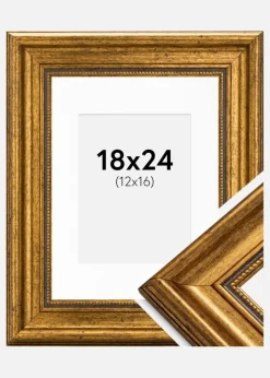 Ramme Rokoko Guld 18x24 cm - Passepartout Hvid 13x17 cm