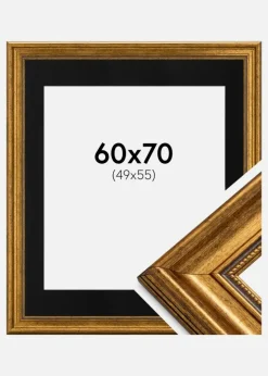 Ramme Rokoko Guld 60x70 cm - Passepartout Sort 50x56 cm