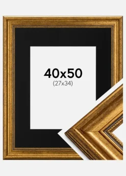 Ramme Rokoko Guld 40x50 cm - Passepartout Sort 28x35 cm
