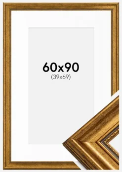 Ramme Rokoko Guld 60x90 cm - Passepartout Hvid 40x70 cm