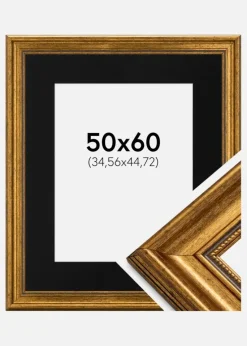 Ramme Rokoko Guld 50x60 cm - Passepartout Sort 14x18 inches