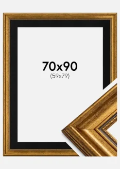 Ramme Rokoko Guld 70x90 cm - Passepartout Sort 60x80 cm