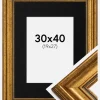 Ramme Rokoko Guld 30x40 cm - Passepartout Sort 20x28 cm