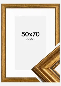 Ramme Rokoko Guld 50x70 cm - Passepartout Hvid 33x56 cm
