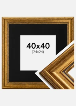Ramme Rokoko Guld 40x40 cm - Passepartout Sort 25x25 cm