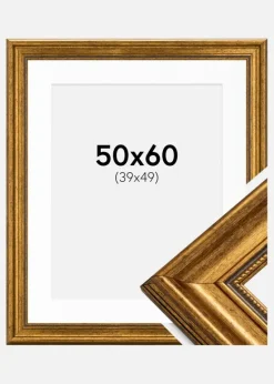 Ramme Rokoko Guld 50x60 cm - Passepartout Hvid 40x50 cm