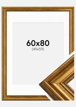 Ramme Rokoko Guld 60x80 cm - Passepartout Hvid 50x60 cm