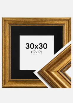 Ramme Rokoko Guld 30x30 cm - Passepartout Sort 20x20 cm