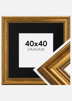 Ramme Rokoko Guld 40x40 cm - Passepartout Sort 10x10 inches