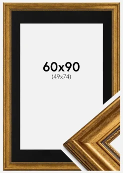 Ramme Rokoko Guld 60x90 cm - Passepartout Sort 50x75 cm