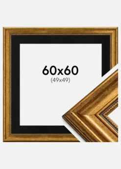 Ramme Rokoko Guld 60x60 cm - Passepartout Sort 50x50 cm