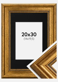 Ramme Rokoko Guld 20x30 cm - Passepartout Sort 15x21 cm (A5)