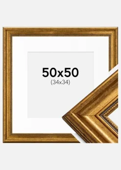 Ramme Rokoko Guld 50x50 cm - Passepartout Hvid 35x35 cm