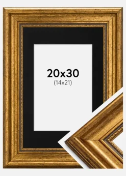 Ramme Rokoko Guld 20x30 cm - Passepartout Sort 15x22 cm