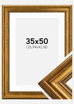 Ramme Rokoko Guld 35x50 cm - Passepartout Hvid 11x17 inches