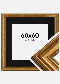Ramme Rokoko Guld 60x60 cm - Passepartout Sort 45x45 cm