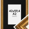 Ramme Rokoko Guld 42x59,4 cm (A2) - Passepartout Sort 25x38 cm