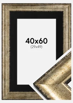 Ramme Saltsjöbaden Antikguld 40x60 cm - Passepartout Sort 30x50 cm