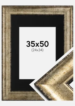 Ramme Saltsjöbaden Antikguld 35x50 cm - Passepartout Sort 25x35 cm