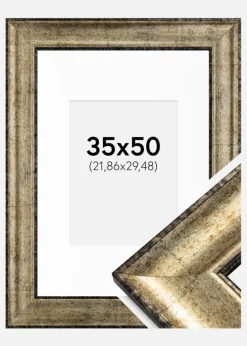 Ramme Saltsjöbaden Antikguld 35x50 cm - Passepartout Hvid 9x12 inches