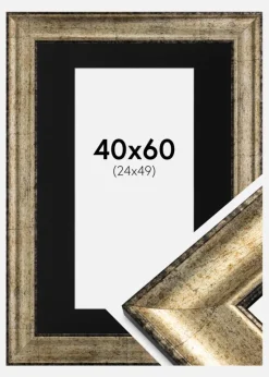 Ramme Saltsjöbaden Antikguld 40x60 cm - Passepartout Sort 25x50 cm