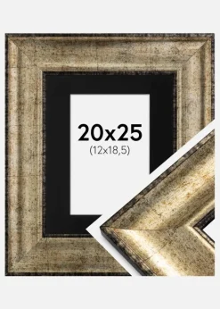 Ramme Saltsjöbaden Antikguld 20x25 cm - Passepartout Sort 13x19,5 cm