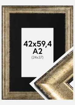 Ramme Saltsjöbaden Antikguld 42x59,4 cm (A2) - Passepartout Sort 25x38 cm