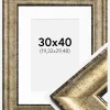 Ramme Saltsjöbaden Antikguld 30x40 cm - Passepartout Hvid 8x12 inches