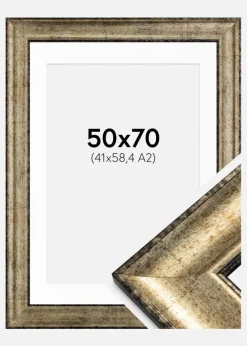 Ramme Saltsjöbaden Antikguld 50x70 cm - Passepartout Hvid 42x59,4 cm (A2)